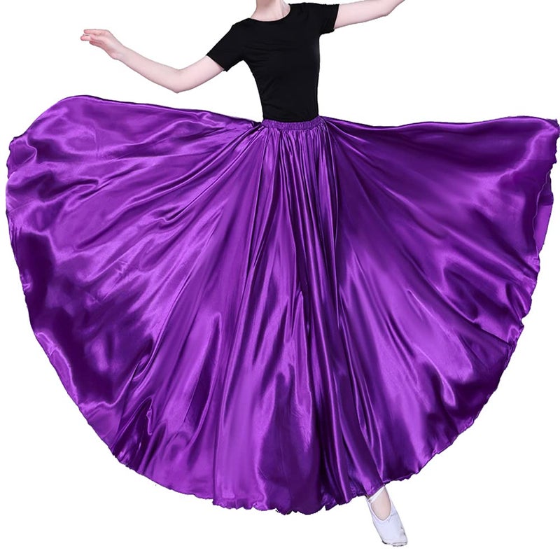 Sancan Women Long Tulle Retro Maxi Shiny Skirt for Belly Dancing Dance Costume Cosplay Holiday Weekend Party Dinner (Purple) - Image 1